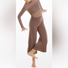 Balera Culotte Unitard With Mesh - Mocha Size La Dance Costumes Pants, Turtleneck Leotard, Dance Jackets, Solo Dance Costumes, Modern Dance Costume, Dance Recital Costumes, Pageant Costumes, Lace Leotard, Pink Leotard