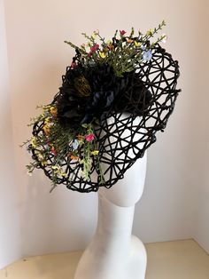 "Kentucky Derby- Horse Race- Flower Garden Fascinator- Polo Maych- Ladies Luncheon hat- Flower Headband- Wedding - Day at the Races Hello,      One of a kind and ships in 1 business day.      Perfect for a tea party, wedding, ladies' lunch, bridal or baby tea party or a day at the races!    Black with multiple color flowers (pink, yellow, lt blue) match many outfits! This fascinator has a about 14\" diameter.... flowers are placed on along the center, assorted spring blossoms and greenery. . It' Baby Tea Party, Multi Color Flowers, Kentucky Derby Horses, Flower Headband Wedding, Baby Tea, Tee Party, Derby Horse, Ladies Lunch, Hat Flower