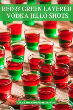 Vodka jello shots are easy to make. Red and green layered jello shots for a boozy treat great for Christmas parties, winter parties and any green red themed party. Easy to make ahead jello shots. Winter Themed Jello Shots, Red And Green Jello Shots, Christmas Jello Shots Vodka, Jell-o Shots Christmas, Easy Christmas Jello Shots, Christmas Jello Shots Alcoholic, Christmas Jell-o Shots, Themed Jello Shots