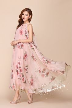 Chiffon Rose Flower Long Party Dress Evening Wedding Lightweight Sundress Summer Holiday Beach Dress Bridesmaid Dress Maxi Skirt Detail Info: ❤ Color: Pink rose flower F More color choice link: https://www.etsy.com/listing/213656440/chiffon-dress-color-card?ref=shop_home_feat_1 you just note the color you want with order, we will make according to your note. ❤ Material: Chiffon ❤ The dress doesn't limit the chest size and waist size, arm hole 45cm (if your upper arm circle circumference is more Pink Sleeveless Maxi Dress For Wedding Guest, Pink Summer Maxi Dress For Wedding Guest, Elegant Pink Chiffon Maxi Dress, Pink Sleeveless Chiffon Wedding Dress, Pink Sleeveless Chiffon Dress For Wedding, Summer Wedding Guest Maxi Dress In Georgette, Summer Wedding Guest Georgette Maxi Dress, Pink Floor-length Chiffon Dress, Spring Wedding Guest Georgette Dress