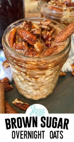 brown sugar overnight oats in a glass jar with cinnamon stick and star anise on top