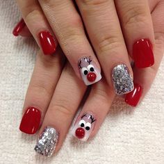 Rudolph Nails, Cutest Nails, Xmas Nail Art, Rudolph Reindeer, Cute Christmas Nails, Christmas Gel Nails, Christmas Nails Acrylic