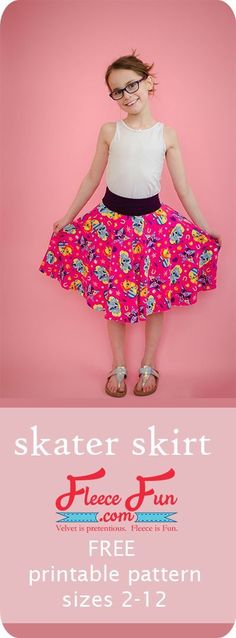 How to make a Skater Skirt (Free Printable Pattern) ♥️ Fleece Fun Girls Skirt Patterns, Circle Skirt Pattern, Skirt Pattern Free, Trendy Sewing Projects, Sewing Courses, Sewing Projects Clothes, Girls Skirts, Skirt Tutorial, Girls Skirt