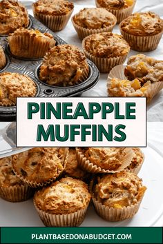 pineapple muffins on a plate with text overlay