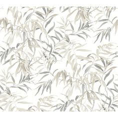 a white and gray wallpaper with leaves on it