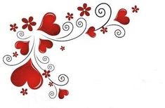 red hearts and swirls on a white background