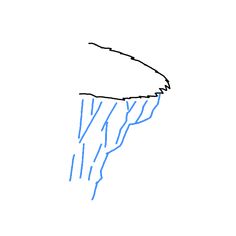 a drawing of an upside down umbrella on a white surface with blue lines coming from the bottom