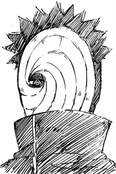 a black and white drawing of a man's head with spikes sticking out of it