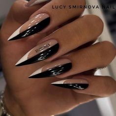 Black Acrylic Nails, Gothic Nails, Lovely Nails, Goth Nails, Stiletto Nails Designs, Her Nails, French Acrylic Nails, White Nail, Pedicures