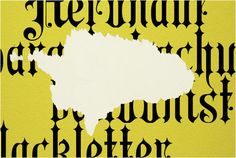 a yellow and black poster with words written in the shape of a large white map