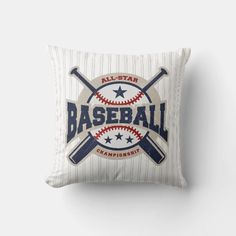 a baseball themed pillow with the words, all star baseball championship written in blue on it