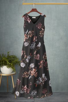 Vintage-hued florals drift across lightweight chiffon in this softly flowing dress. Slipover style, with a diagonal seam that creates beautiful ease and drape. Mog Dresses, Mother Of The Groom Dresses, Flora Dress, Flowing Dress, Time After Time, Reversible Dress, Groom Dresses, Flowing Dresses, Shower Dresses