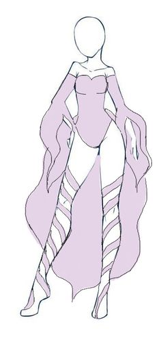 a drawing of a woman with long hair and stockings on her legs, wearing a purple dress