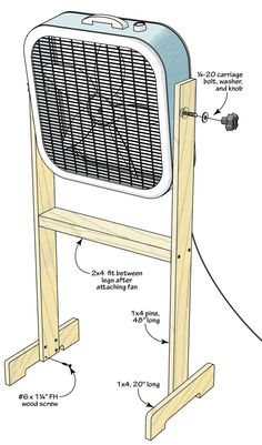 an air conditioner is attached to a wooden stand with instructions on how to use it