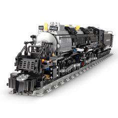 a lego train is shown on the white background, it appears to be made out of metal