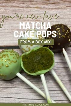 matcha cake pops coated in chocolate and decorated with sprinkles