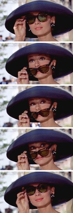 the woman is wearing large hats and sunglasses