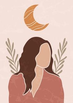 a woman's profile with the moon above her head