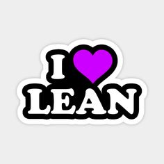 i love lean sticker with the word lean written in black and purple on it