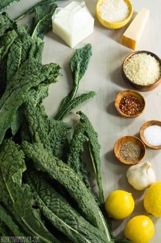 the ingredients for this dish include spinach, lemons, cheese and other things