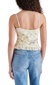 Turn up the charm with this winsome corset top fixed with lacy edges and scattered with dainty blooms. 12" center front length Sweetheart neck Adjustable straps 100% polyester Hand wash, dry flat Imported Yellow Corset, 2024 Aesthetic, Hairstyling Products, Cropped Camisole, Rollerball Perfume, Summer Fits, Beauty Sale, Sweetheart Neck, Turn Up