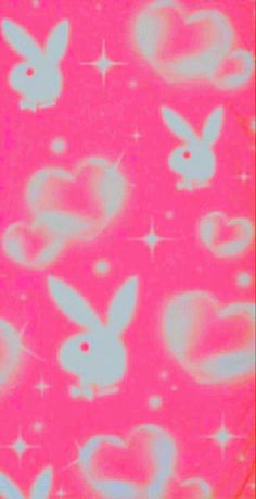 an image of pink and white hearts with bunny ears on the bottom, stars in the background