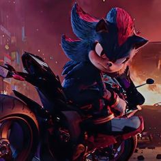 sonic the hedgehog riding on top of a motorcycle in an animated video game character