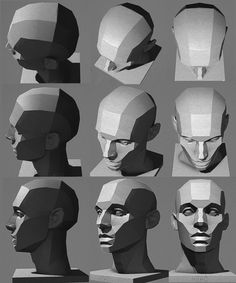 several different angles of the head of a person with multiple facial shapes and haircuts