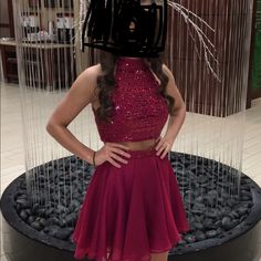 Size 00 Sheri Hill Dress. 2 Piece Burgundy. Worn Once. Sheri Hill Dress, 2 Piece Homecoming Dress, Sheri Hill, Sherri Hill Dresses, Sherri Hill, Homecoming Dress, Color Purple, Homecoming Dresses, 2 Piece