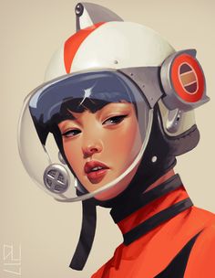 a painting of a woman wearing a space suit and helmet