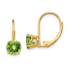 14KT YELLOW GOLD 1.90 CTW ROUND PERIDOT LEVERBACK EARRINGS Womens Ankle Bracelets, Peridot Earrings, Womens Rings Fashion, Womens Earrings Studs, Peridot Stone, August Birthstone, Yellow Earrings, Leverback Earrings, Green Peridot