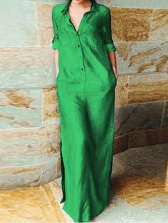 Elegant Style Dress, Inexpensive Dresses, Shirt Collar Pattern, Urban Shirt, Plain Maxi Dress, Dress Name, Linen Fashion, Special Clothes