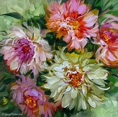 an oil painting of pink and white flowers