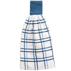 a blue and white checkered towel on a white background