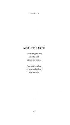 the back cover of mother earth, which is written in black and white with an image of