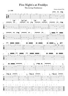 five nights at friday's guitar tab with the chords and tabs highlighted in red