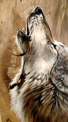 a painting of a wolf with its mouth open