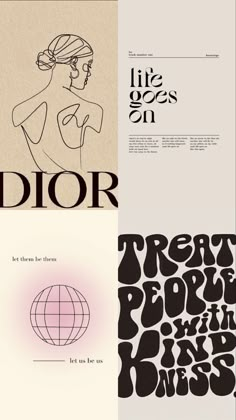 four different types of typograms with the words dior in black and white