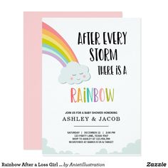 a rainbow themed birthday party card with the words after every storm there is a rainbow