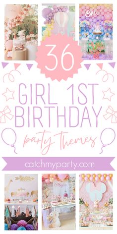 birthday party themes for girls with pink and blue decorations, balloons, buntings, cake