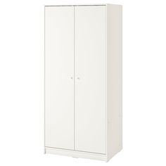 a tall white cabinet with two doors