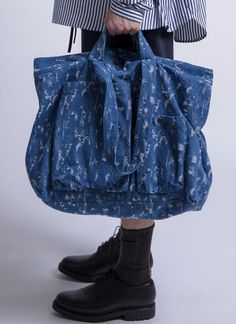 Grei. Tri Pocket Slouchy Tote - Sky Blue Camo Denim Casual Indigo Bags For Everyday Use, Indigo Casual Bag For Daily Use, Indigo Casual Everyday Bags, Casual Indigo Bags For Daily Use, Casual Indigo Bag For Daily Use, Casual Indigo Everyday Bag, Camo Fabric, Slouchy Tote, Blue Camo