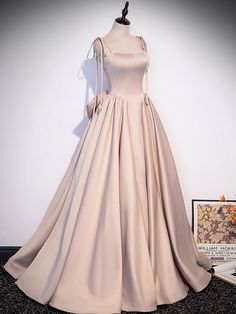 Prom Dress Champagne, Satin Long Prom Dress, Dresses Champagne, Champagne Evening Dress, Formal Dresses Graduation, Pink Evening Dress, Dress Champagne, Satin Evening Dresses, A Line Prom Dresses