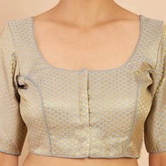 Beautiful Grey Brocade Blouse In Round Neck And Elbow Sleeves, Indian Blouse, Saree Blouse, Lehanga Blouse, Indian Blouse... Brocade Blouse Grey colour Blouse Round Neck Blouse Elbow Sleeves Blouse Front Open Blouse Fitted Short Sleeve Blouse For Wedding, Fitted Short Sleeve Blouse For Formal Occasions, Elegant Festive Blouse Piece With Short Sleeves, Gold Short Sleeve Blouse Piece For Wedding, Elegant Short Sleeve Blouse Piece For Festive Season, Elegant Short Sleeve Blouse Piece For Festive Occasions, Fitted Elegant Blouse Piece For Evening, Elegant Fitted Blouse Piece For Evening, Fitted Padded Blouse Top For Wedding