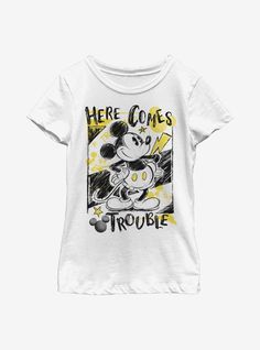 Disney Mickey Mouse Trouble Comes Youth Girls T-Shirt Disney Vacation Planning, Girls T Shirt, Give Back, Girls Tshirts, Mens Graphic Tshirt, Architecture