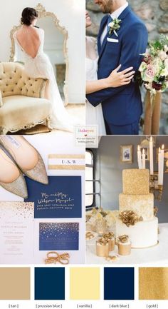 the color scheme for this wedding is blue and gold