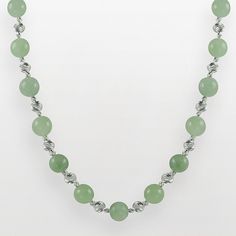 "Diamond-cut sparkle beads are coated with a tarnish-resistant finish. Rhodium plating adds extra radiance to the sterling silver construction. Details:  18-in. necklace  Lobster-claw clasp  Rhodium-plated sterling silver   Size: 18"". Color: Green. Gender: female. Age Group: adult." Silver Green Necklace, Jade Bead Necklace, Beaded Necklace Designs, Construction Details, Beads Bracelet Design, Handmade Jewelry Necklace, Jade Necklace, Handmade Wire Jewelry, Jade Jewelry