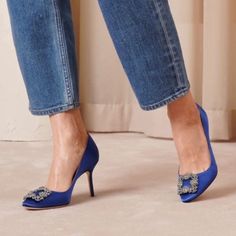 New In Box! Gorgeous Manolo Blahnik Hangisi Blue Satin Pumps. Size 39. Comes With Box And Dustbag (Box Has Some Slight Damage On Corner. And Top Of Box Has A Mark. Retails For Us$1,195.00 These Blue Satin Jewel Buckle Pumps Make Any Outfit Stand Out! Carrie Bradshaw Is A Huge Fan! Please See All Pictures. These Shoes Are 100% Authentic !!! Smoke Free Pet Friendly Home! Designer Blue Heels For Wedding, Blue Fitted Heels For Gala, Elegant Royal Blue Heels For Evening, Elegant Royal Blue High Heels, Elegant Royal Blue Evening Heels, Elegant Royal Blue Fitted Heels, Elegant Royal Blue Formal Heels, Manolo Blahnik Shoes Outfit, Blue Manolo Blahnik Shoes