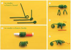 instructions on how to make an origami chamelon with wire and glue