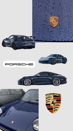 three different types of cars are shown in this collage with the words porsche on them